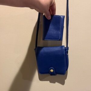 Elegant Blue Leather Crossbody Bag and wallet set